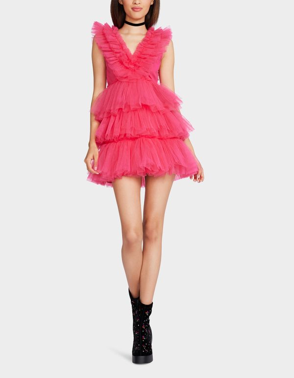 BETSEYS TIERED TULLE DRESS HOT PINK | RE:LUV
