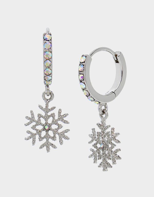 BETSEYS HOLIDAY SNOWFLAKE HUGGIE EARRINGS RHINESTONE