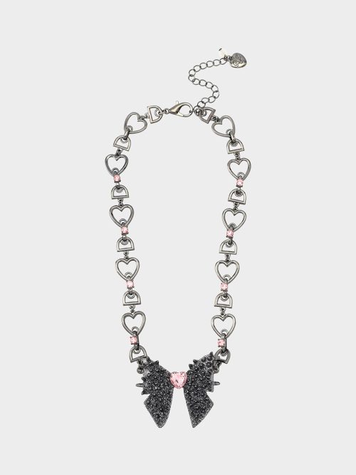 SPIKY BOW SHORT PENDANT PINK