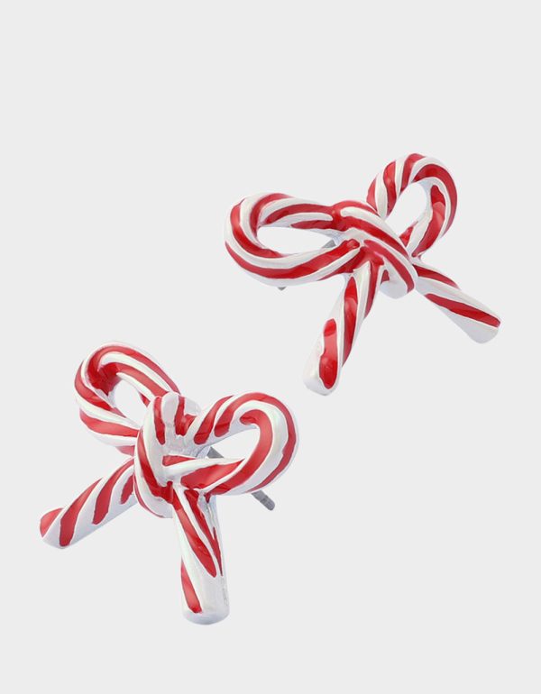 CANDY CANE BOW STUD EARRINGS RED - Image 2