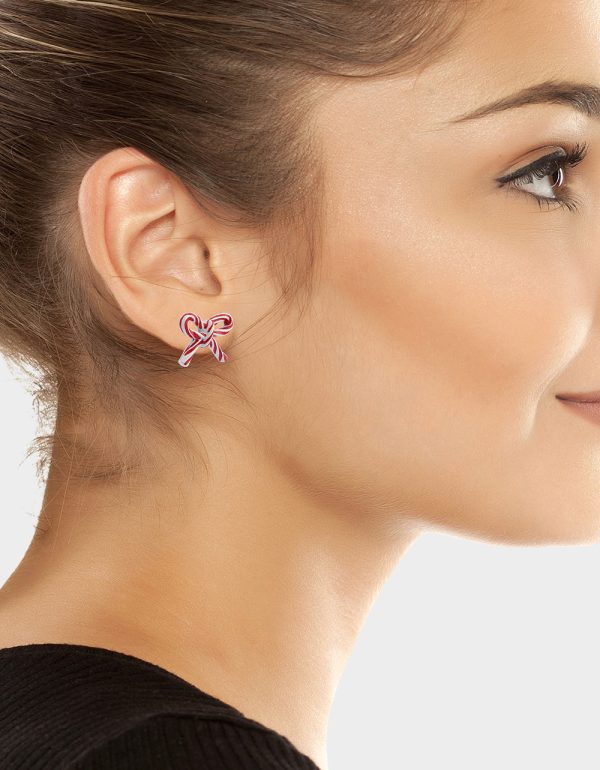 CANDY CANE BOW STUD EARRINGS RED - Image 3