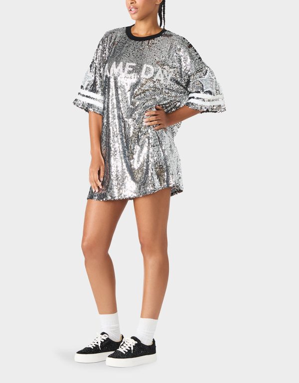 GAME DAY JERSEY SEQUIN DRESS SILVER - Image 2