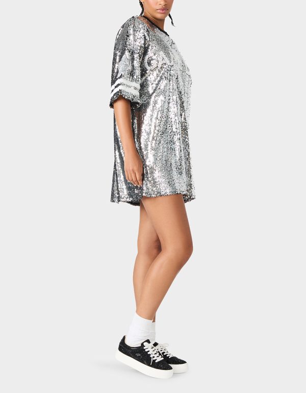 GAME DAY JERSEY SEQUIN DRESS SILVER - Image 3