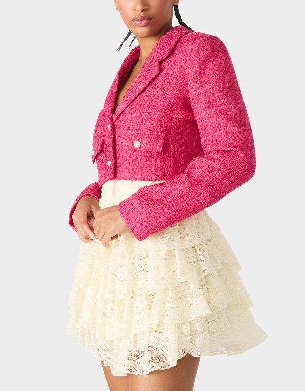 TWEED CROPPED BLAZER HOT PINK - Image 3