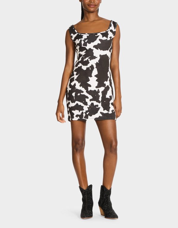 BETSEY COW PRINT DRESS BLACK/WHITE