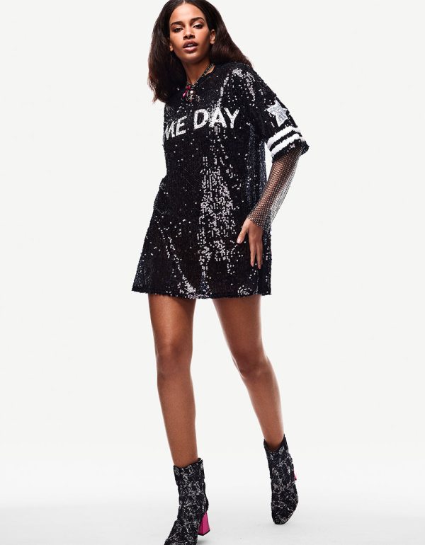 GAME DAY JERSEY SEQUIN DRESS BLACK - Image 7